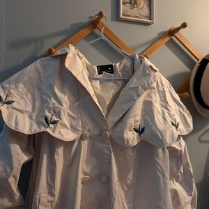 Vintage Cream Trench Coat with Floral Embroidery